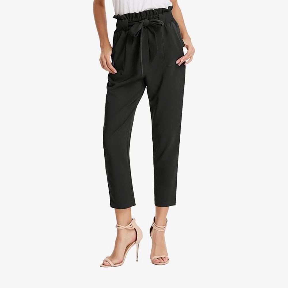 Black High-Waisted Tie Pants